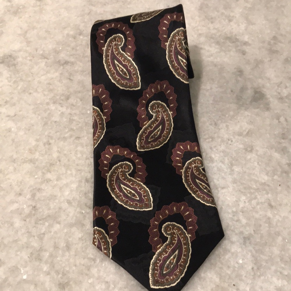 Vintage‎ Zianetti Tie Mens Black Black Paisley Italian Silk Luxury Preppy Formal